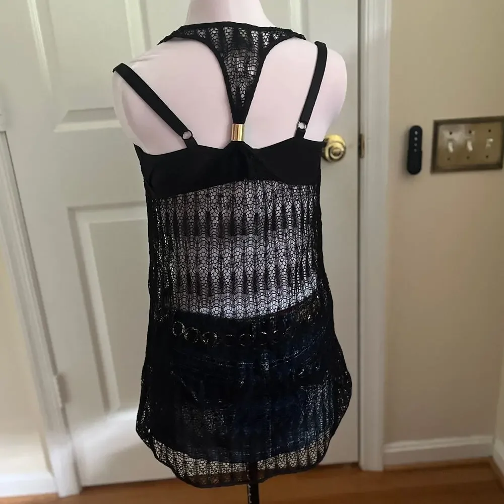 Victoria's Secret | Black Fishnet Racerback Swim Cover Top | M | 2010s